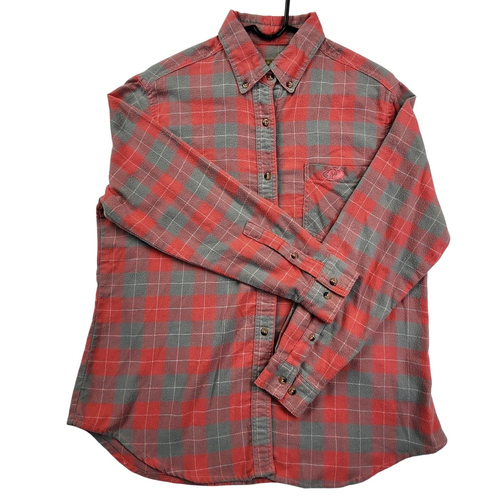 Mossy Oak Red Grey Plaid Flannel Shirt XL Women Long Sleeve Outdoor Gorpcore New